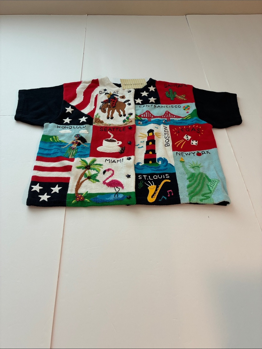 Marisa Christina Vintage See The USA Embroidered Appliqué Sweater Size XL